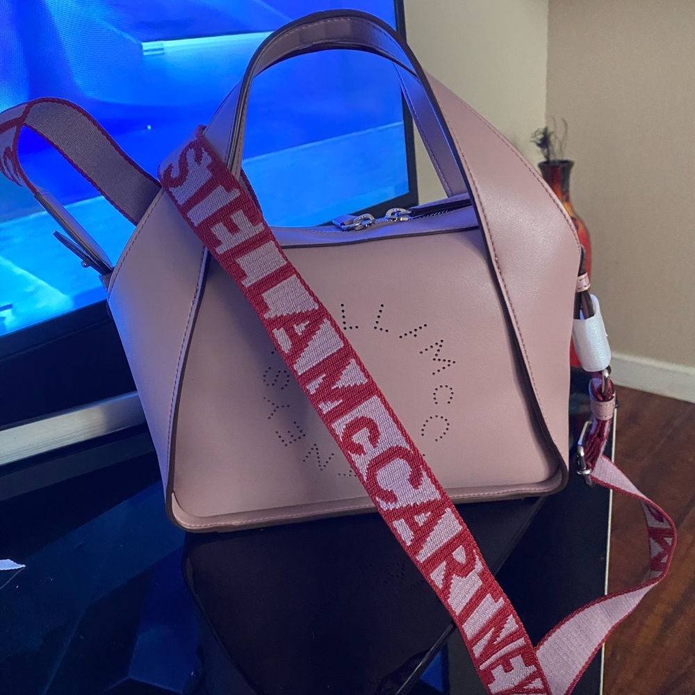 New Stella McCartney Beige Faux Leather Stella Logo Crossbody Shell Pink/ Blush
